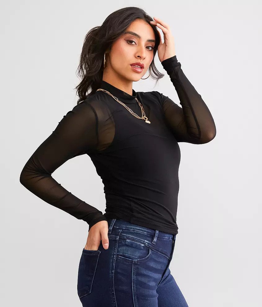 Mock Neck Mesh Top | Buckle