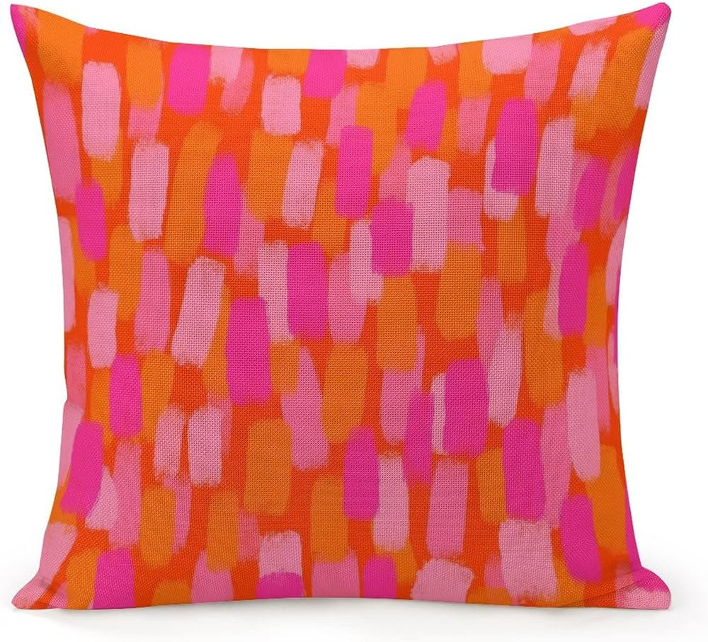 Abstract Retro 70s Pink Orange Paint Brush Throw Pillow Covers 18"X18" Cozy Aesthetic Throw Pillo... | Amazon (US)