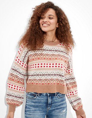 AE Cropped Fairisle Crew Neck Sweater | American Eagle Outfitters (US & CA)