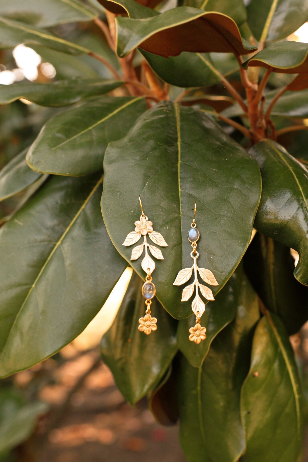 Flower Child Mismatched Floral Dew Drop Earrings With Vintage Brass Flowers and Labradorite - Ets... | Etsy (US)