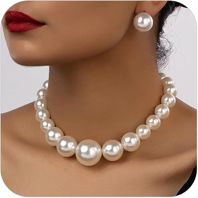 Faux Pearl Choker Necklaces for Women Big Pearl Necklace Chunky Pearl Necklace Exaggerated Large ... | Amazon (US)