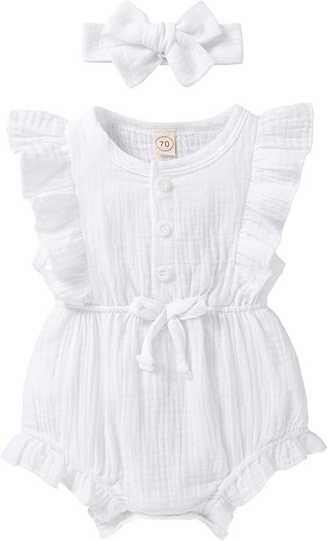 YOUNGER TREE Toddler Baby Girl Ruffled Sleeveless Romper Casual Summer Jumpsuit Linen Cotton Clot... | Amazon (US)