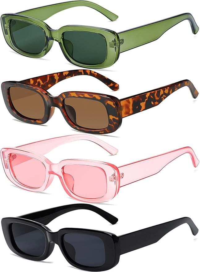 4 Pieces Retro Vintage Sunglasses Small Square Rectangle 90s Glasses Trendy Y2K for Women Aesthet... | Amazon (US)