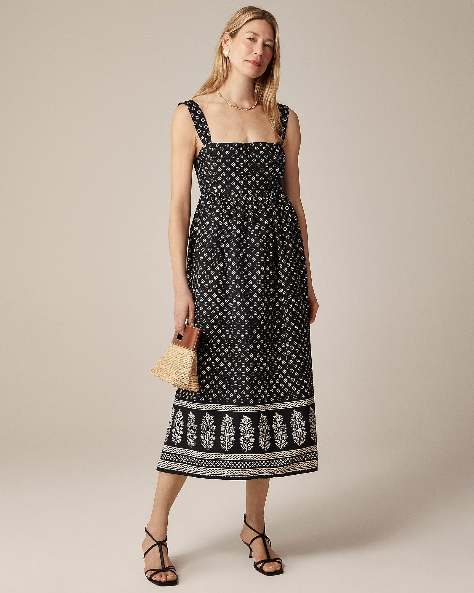 Squareneck midi dress in blockprint | J. Crew US