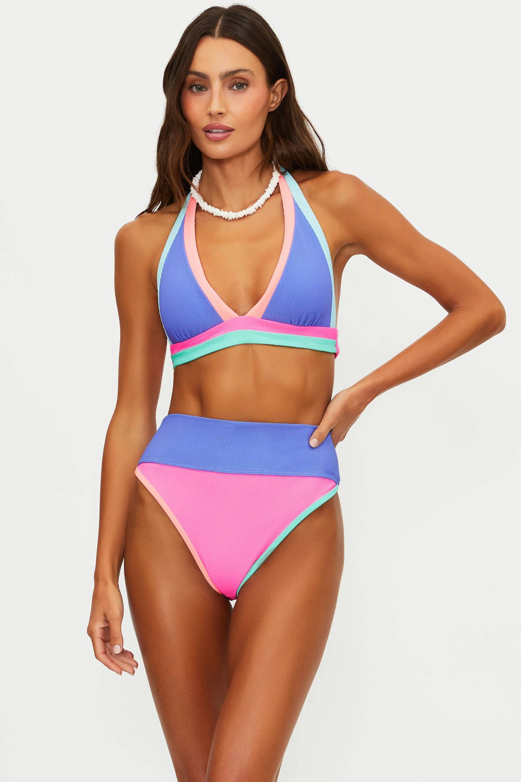 Moana Top Sherbert Shores Colorblock | Ribbed Colorblock Halter Bikini Top | Beach Riot | Beach Riot