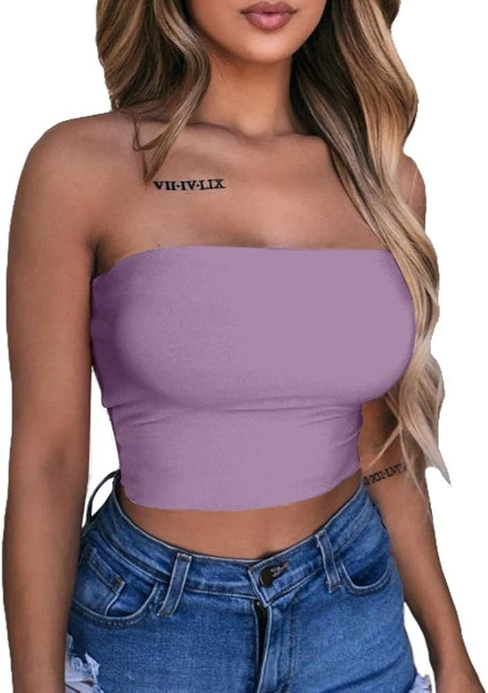 LAGSHIAN Women's Sexy Crop Top Sleeveless Stretchy Solid Strapless Tube Top | Amazon (US)