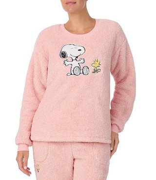 Snoopy Applique Plush Long Sleeve Crew Neck Pullover | Dillard's