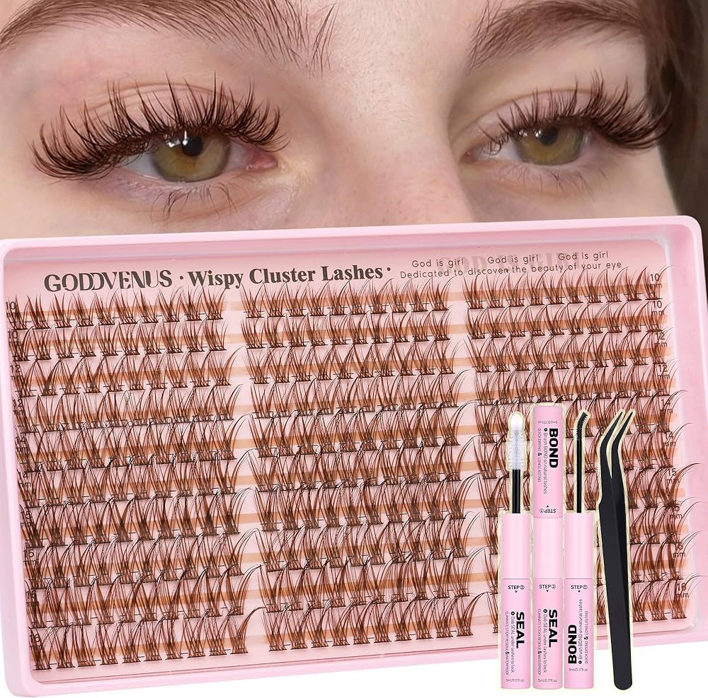 Brown Lash Clusters Kit Natural 300Pcs Wispy Lashes Cluster Eyelash Cluster Extensions Kit C Curv... | Amazon (US)