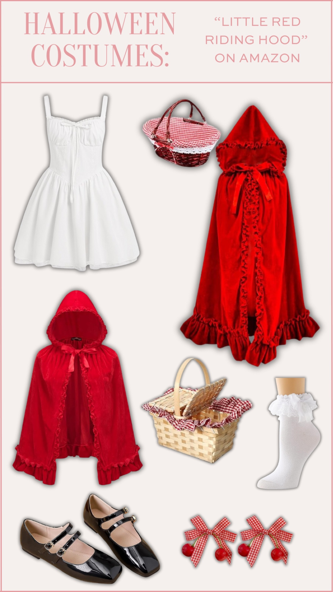 Halloween costume ideas for women: little red riding hood!

Costume inspo, Halloween costumes, Halloween costume inspo, little red riding hood costume, women’s costumes, Halloween party costume, red cape, white peasant dress, cute costumes for women, couple costumes inspo, couple costume ideas

#LTKHalloween #LTKParties #LTKSeasonal