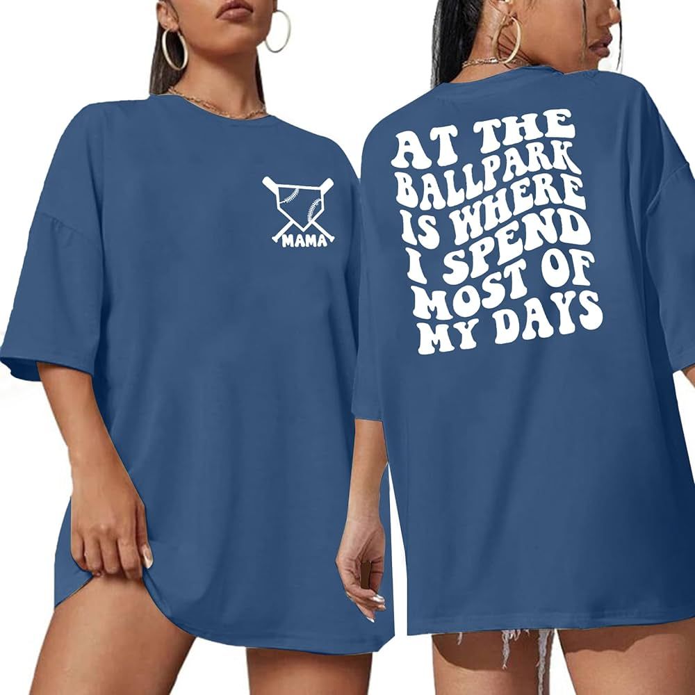 Baseball Mom Shirt Women: Baseball Mama Tee - Oversized Game Day Shirt - Sport Mom Loose Fit Shor... | Amazon (US)
