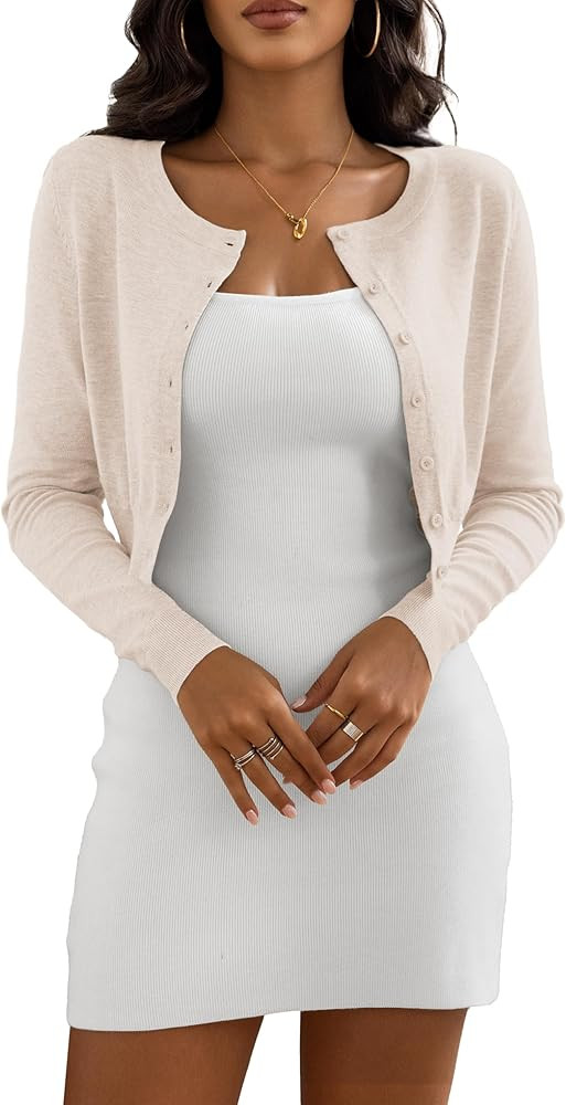 Women's Cropped Cardigan Sweaters Crew Neck Button Down Open Front Knit Bolero Shrugs | Amazon (US)