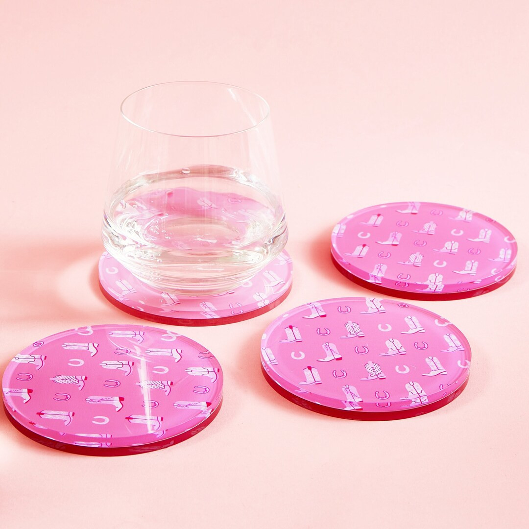 Acrylic Drink Coasters Pink Western Boot Scoot Pattern - Etsy | Etsy (US)