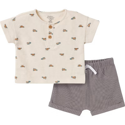 Modern Moments™ by Gerber Baby Boys' 2-Piece Henley Shirt and Shorts Set, Beige Beach Buggys, 6-9 Months | Target