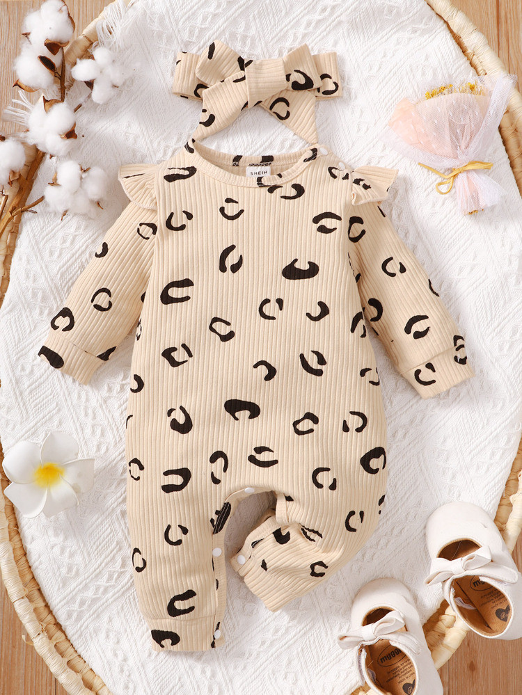 Baby Allover Print Ruffle Trim Jumpsuit & Headband | SHEIN