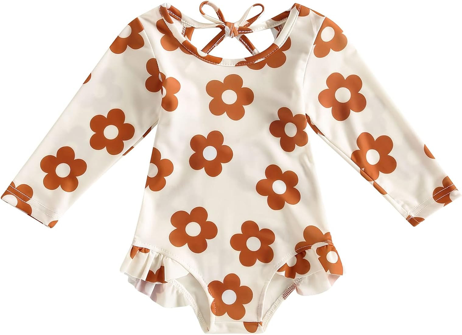 Karuedoo Baby Girls One Piece Swimsuit Zip Rash Guard Swimwear Ruffled Long Sleeve Bathing Suit | Amazon (US)