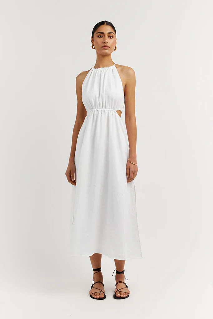 BONNIE WHITE LINEN MIDI DRESS | DISSH