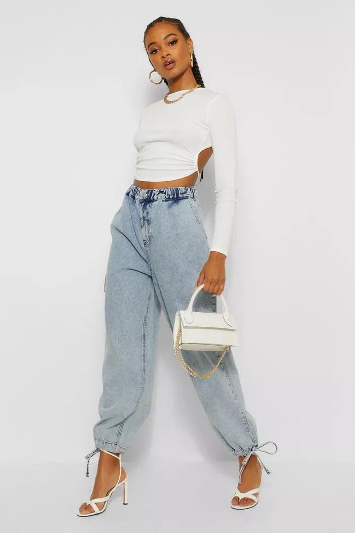Tie Cuff Denim Joggers | boohoo (US & Canada)