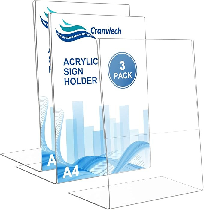 3 Pack Sign Holder 8.5 x 11, Cranviech Acrylic Slant Sign Holders Clear Plastic Display Stand Acr... | Amazon (US)