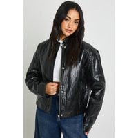 boohoo Women's Faux Leather Bomber Jacket in Black | Size: 12 | Faux Leather/Plastic | boohoo (US & Canada)