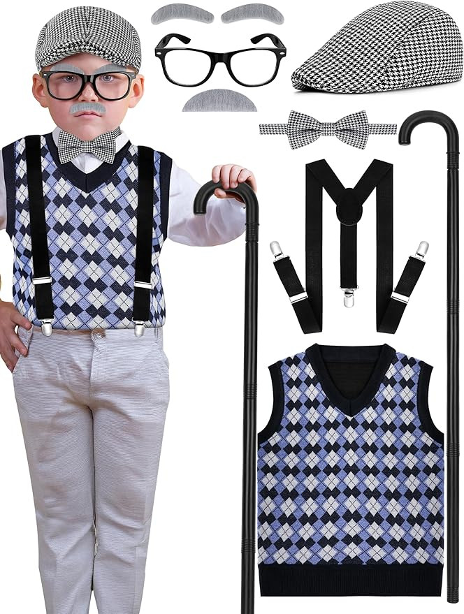 Luces 100th Days of School Costume, Boys Old Man Costume Vest Hat Accessories, Kids 100th Day of ... | Amazon (US)