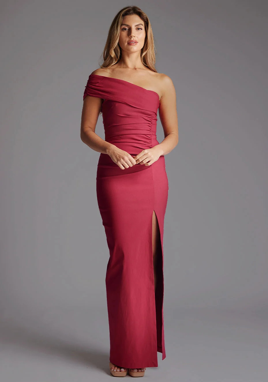 Carmel | Off-the-Shoulder Raspberry Maxi Dress | VSPR US
