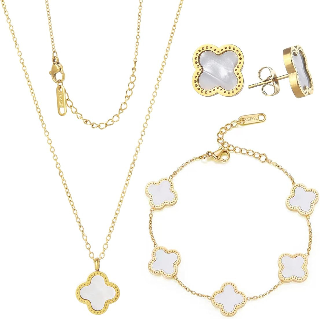 POLYREAL Lucky Clover Sets 18K Gold Plated Clover Bracelet Earring Necklace Pendant for Women Cut... | Amazon (US)