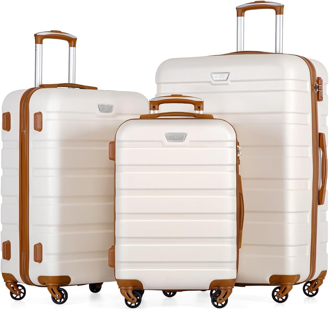 Coolife Luggage 3 Piece Set Hardshell apricot white 3 piece set(20in24in28in) | Amazon (US)
