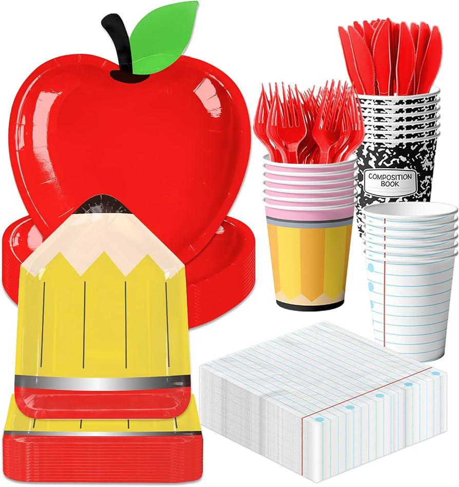 Back to School Party Supplies Kit Apple Pencil Notebook Composition Tableware Set Disposable Dinn... | Amazon (US)