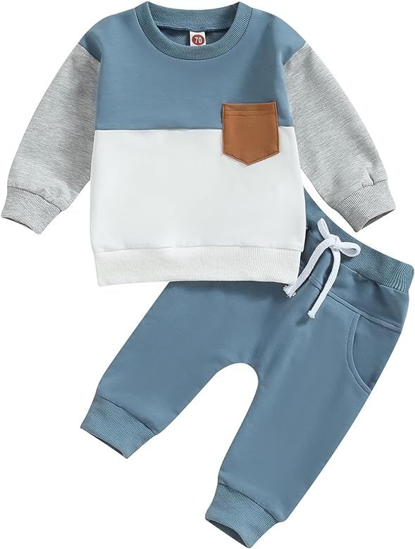 Rarjuiey Toddler Baby Boy Clothes Color Block Pullover Sweatshirt Top Elastic Waist Pockets Jogge... | Amazon (US)