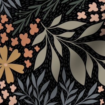 English Garden Floral - black - vintage floral - large | Spoonflower