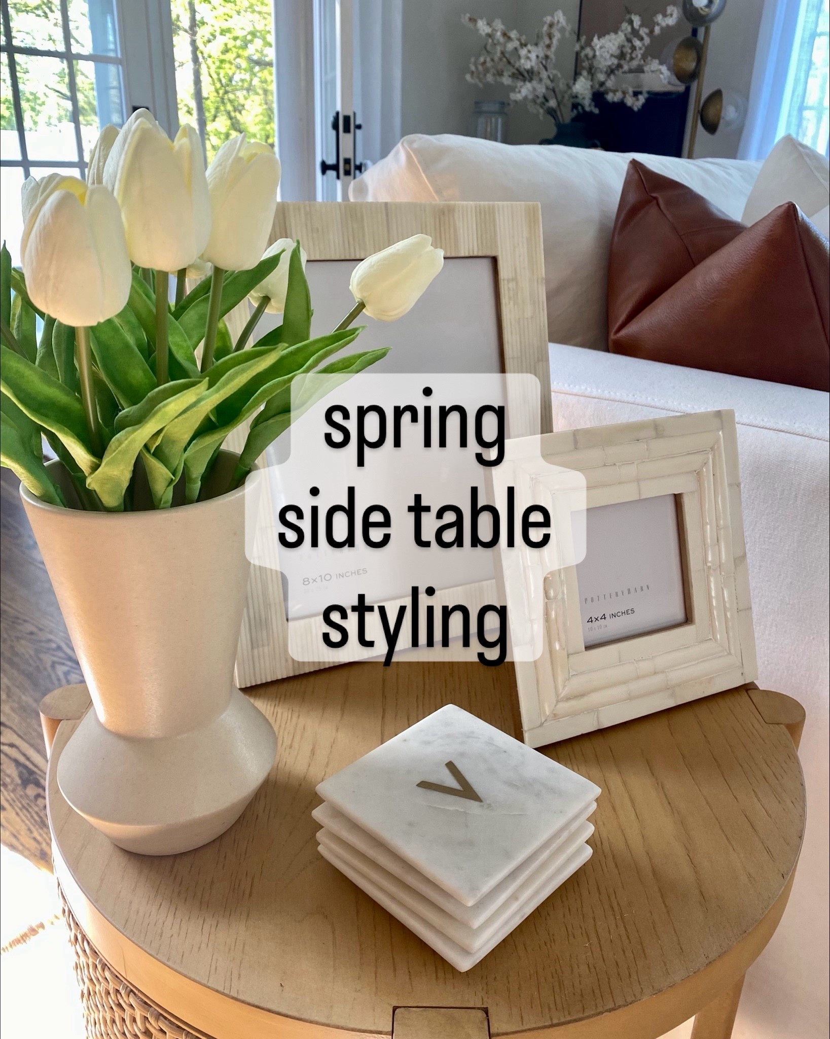 elevated neutral modern decor perfect for styling your tabletops this spring 🪴


🪻 @potterybarn bone inlay picture frames & monogrammed marble coasters

🪻 @westelm ceramic totem vase

🪻 realistic faux tulips for spring

.
.
Accent Table Styling Inspo
Coffee Table Styling for Spring
Monochrome Living Room Aesthetic
Modern Organic Home Decor
Affordable Spring Home Refresh
organic stone accent tables 
modern end tables
marble accent tables 
travertine tables
spring home decor 
neutral modern spring decor 
spring living room refresh
spring coffee table styling
spring console styling 
affordable spring decor
elevated spring home decor  

#LTKSeasonal #LTKSpringSale #LTKHome