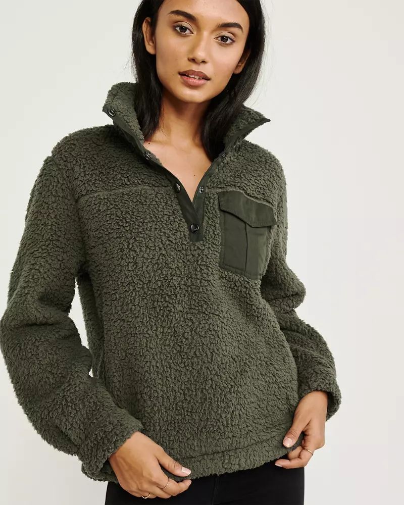 Sherpa Fleece Snap-Up Sweatshirt | Abercrombie & Fitch US & UK