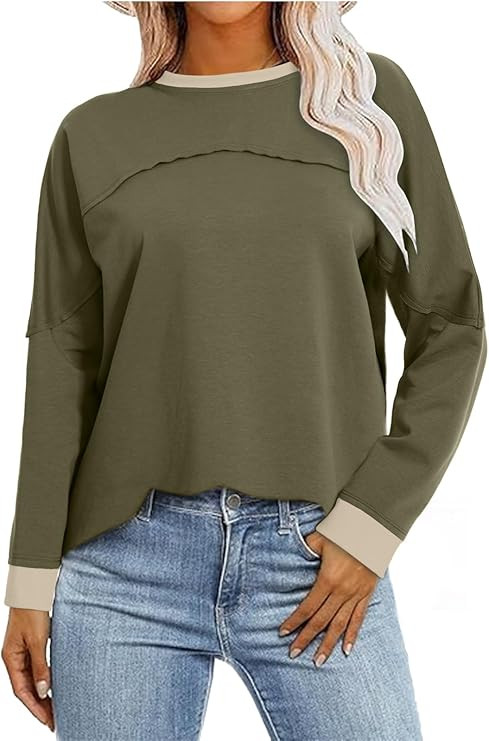 Tanou Women's 2024 Casual Loose Crewneck Oversized Sweatshirts Fall Fashion Tee Shirts Long Sleev... | Amazon (US)