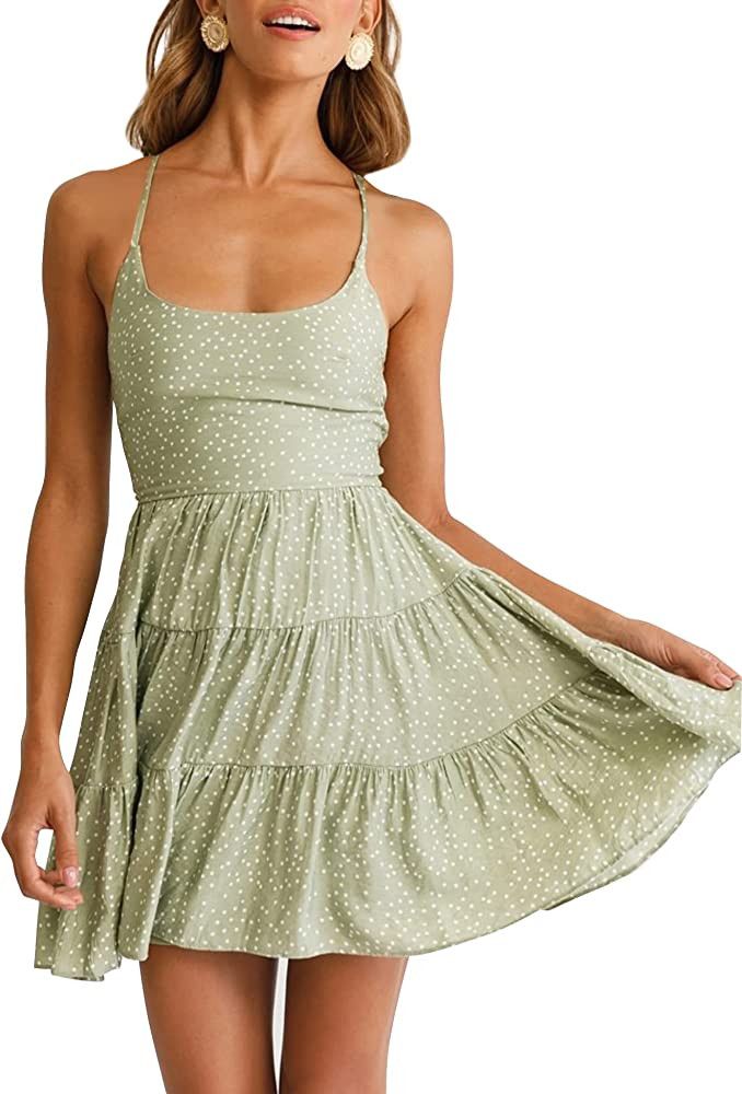 AIMCOO Women's Summer A Line Swing Dress Polka Dots Smocked Back Tiered Ruffle Hem Mini Dresses S... | Amazon (US)