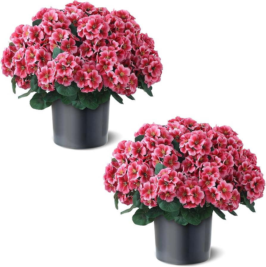 2 Pack Artificial Geranium Flowers Topitary Trees for Outdoors, UV Resistant Geraniums Potted Bus... | Amazon (US)