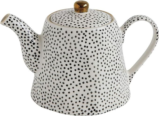 Creative Co-Op White Stoneware Black Speckles & Gold Electroplating Teapot, Cream | Amazon (US)