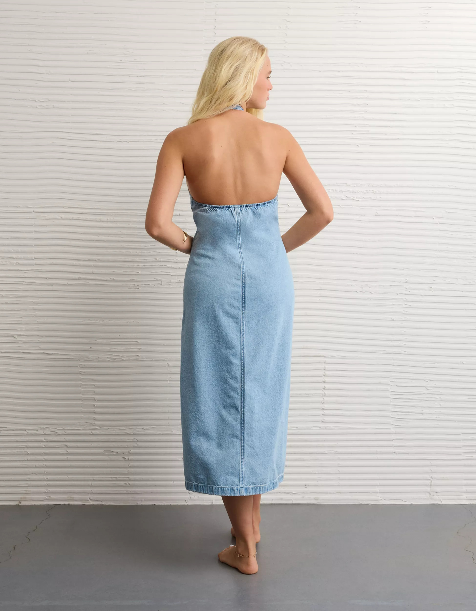 AE Halter Denim Midi Dress | American Eagle Outfitters (US & CA)