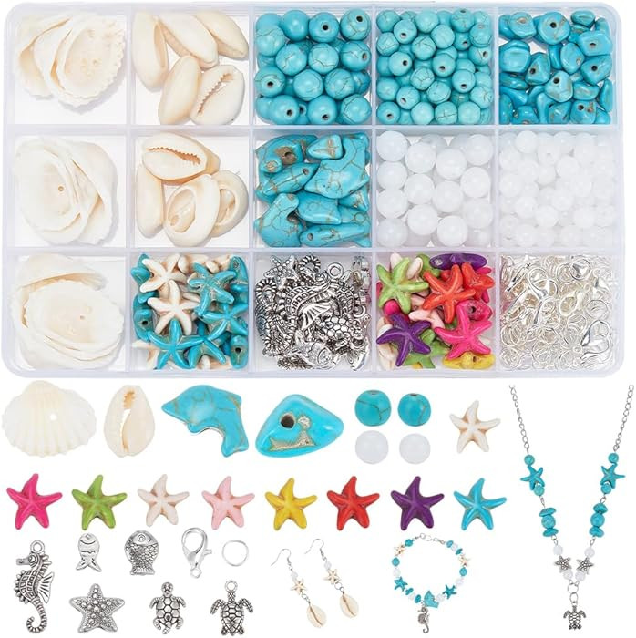 PH PandaHall Ocean Jewelry Making Kit - Starfish, Seashell, Synthetic Turquoise, Tortoise, Fish, ... | Amazon (US)