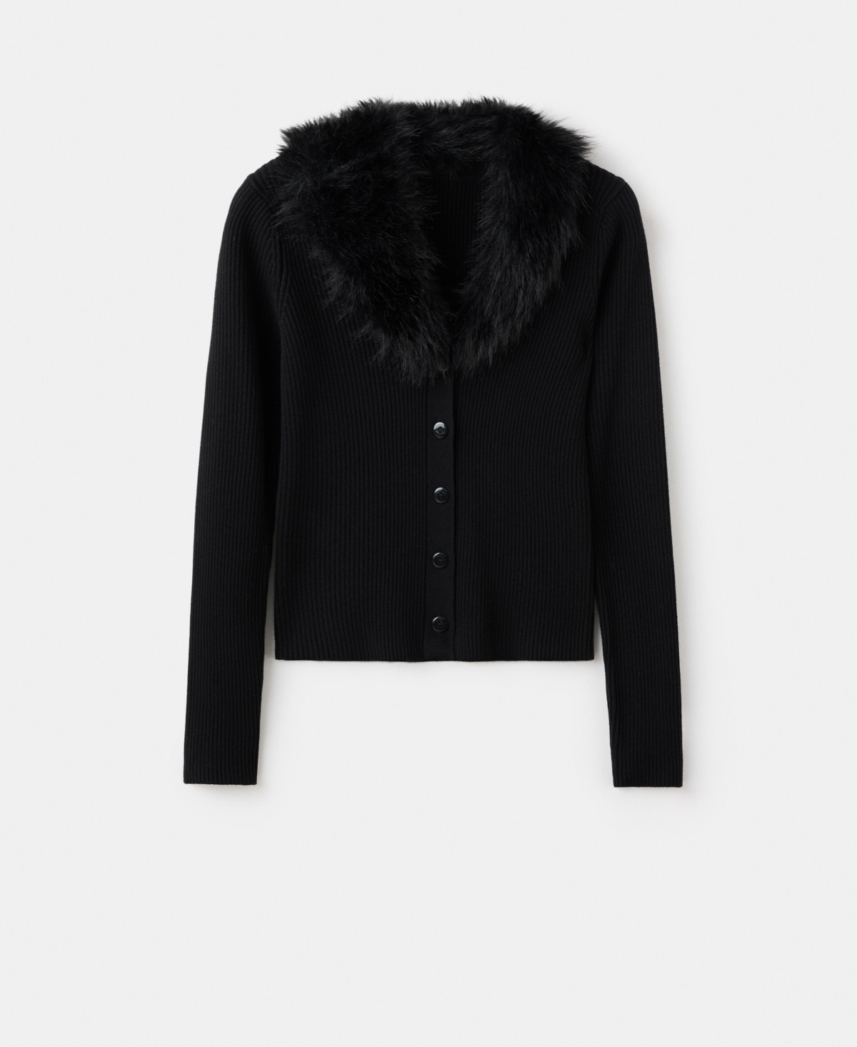 Mango Women's Fur-Effect Collar Cardigan - Black | Macy's