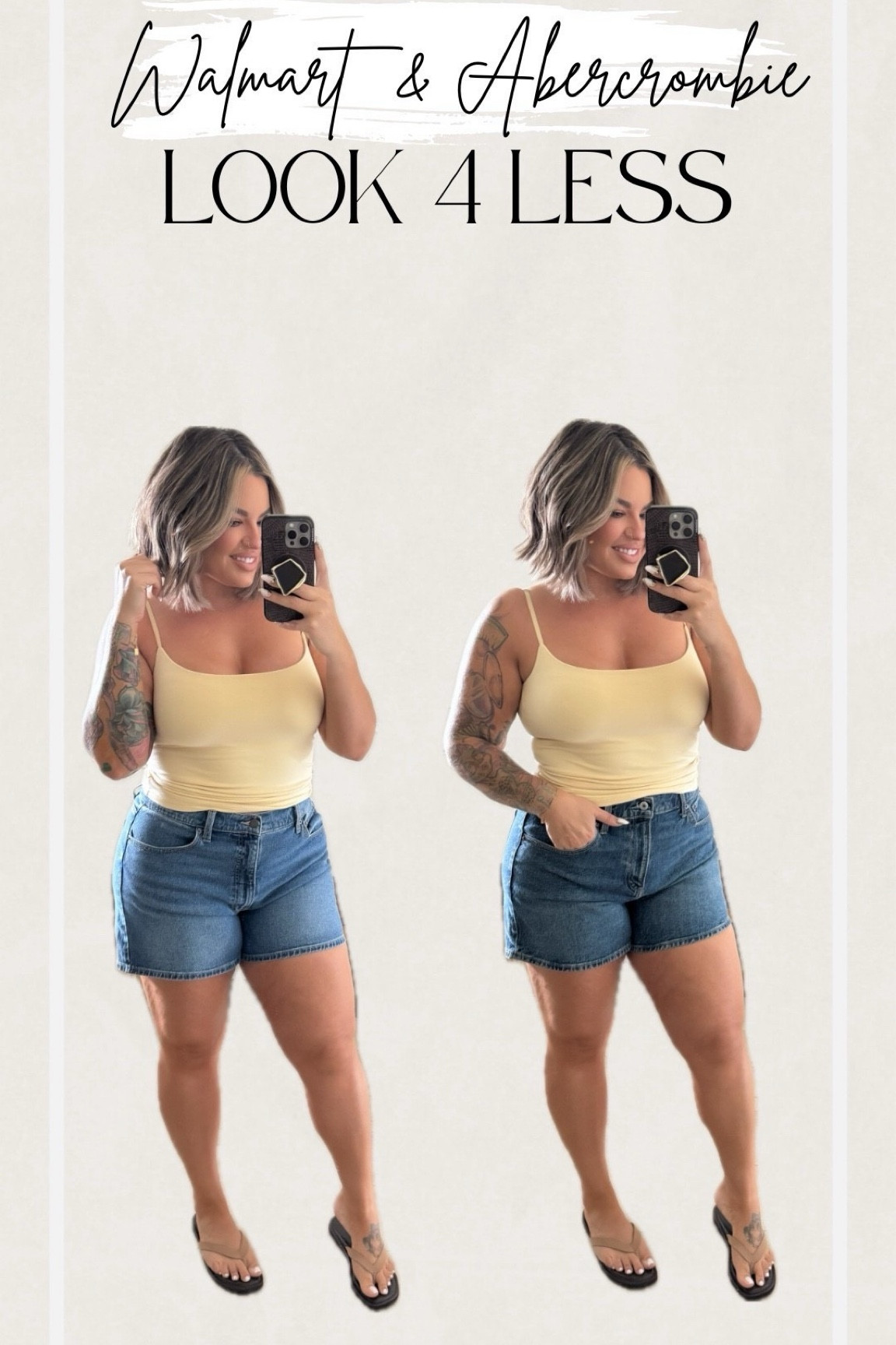 These shorts are basically the exact same ! Great Walmart look 4 less item. 
I recommend sizing up in both. 
Walmart shorts 14
Abercrombie 32/14 
Tank L 

Follow my shop @shaynaslife on the @shop.LTK app to shop this post and get my exclusive app-only content!

#liketkit 
@shop.ltk
https://liketk.it/653tp