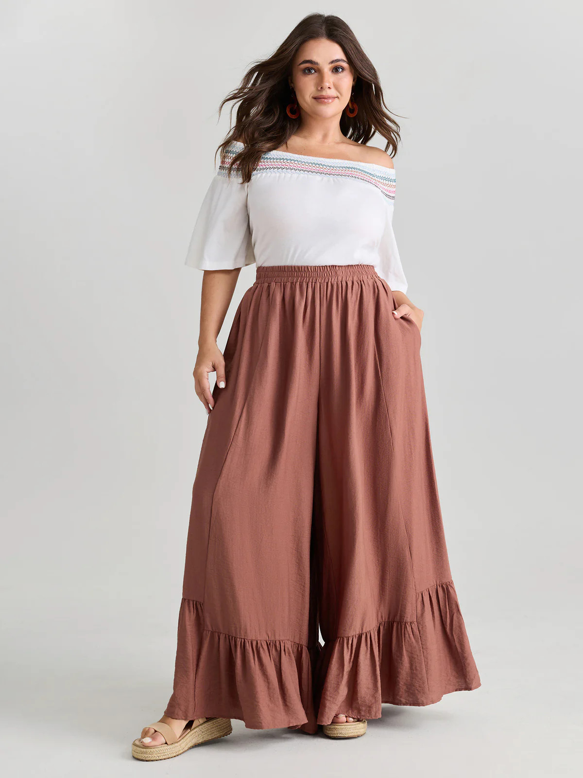Ruffled Hem Plain Flowy Pants | Bloomchic