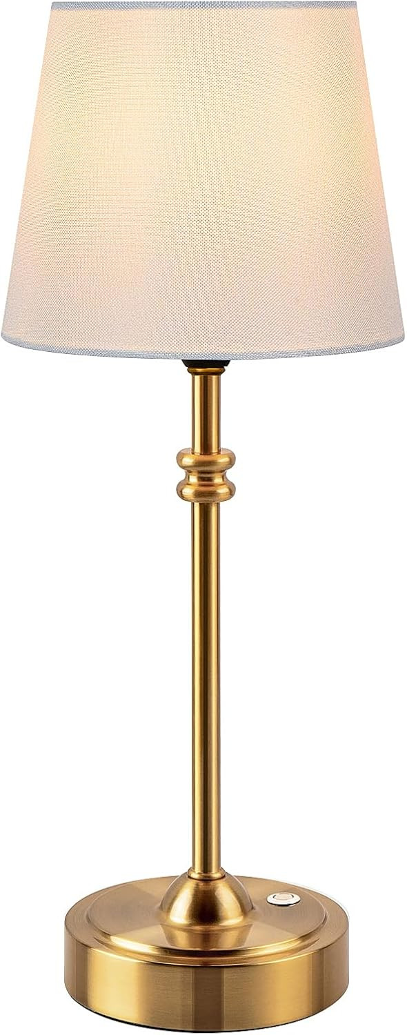 ONEWISH Cordless Lamp-Battery Operated Table lamp, 4000mAh Rechargeable, Stepless Dimmable, Small Touch Bedside Lamp with Fabric Shade, for Dining, Patio, Bathroom(Gold) | Amazon (US)