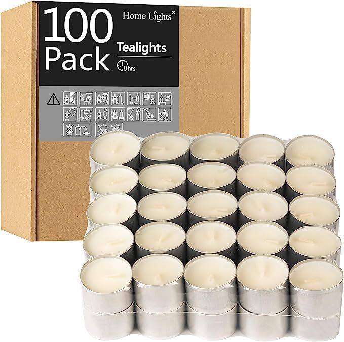 HomeLights Tealight Candles - 8 Hour Long time Burning, Giant 100,200,300 Packs -White Smokeless ... | Amazon (US)
