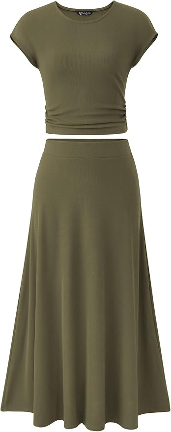 PRETTYGARDEN Two Piece Skirt Set for Women 2025 Summer Spring Dressy Casual Knit Travel Vacation ... | Amazon (US)