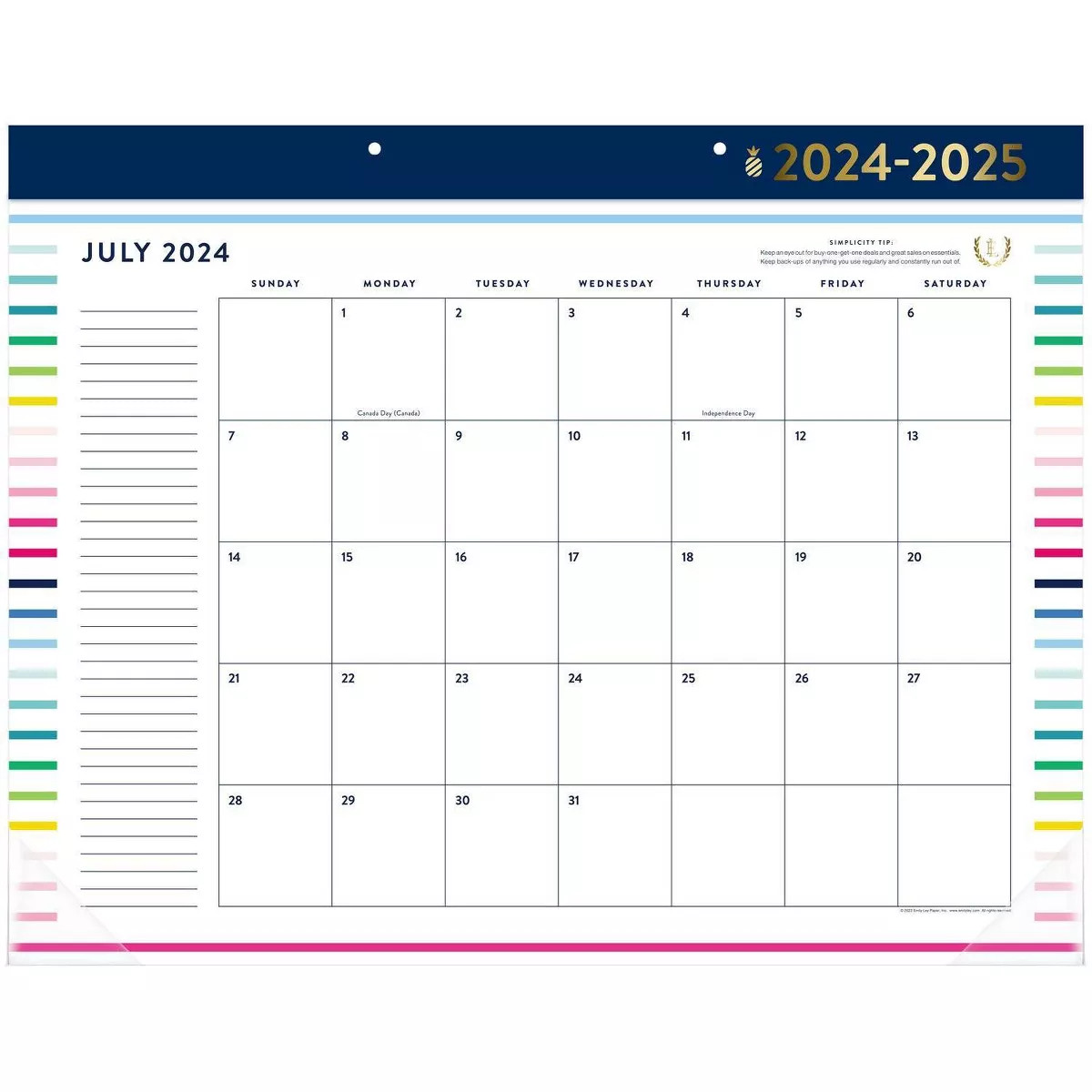 Emily Ley for At-A-Glance 2024-25 Monthly Desk Calendar 17"x21.75" Happy Stripe | Target