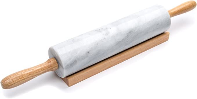 Fox Run White Marble Rolling Pin with Wooden Cradle, 2.5 x 18 x 2.5 inches | Amazon (US)