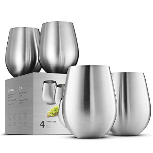 Stainless Steel Unbreakable Wine Glasses - 18 Ounce Set of 4 Wineglasses. Premium-Grade 18/8 Stainle | Amazon (US)