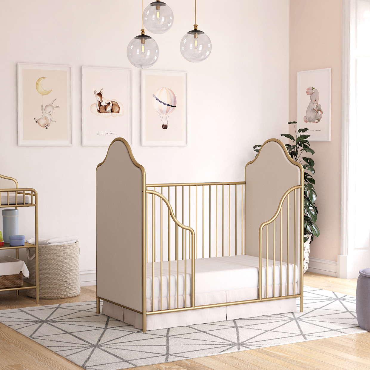 Piper Upholstered Convertible Metal Crib | Babylist
