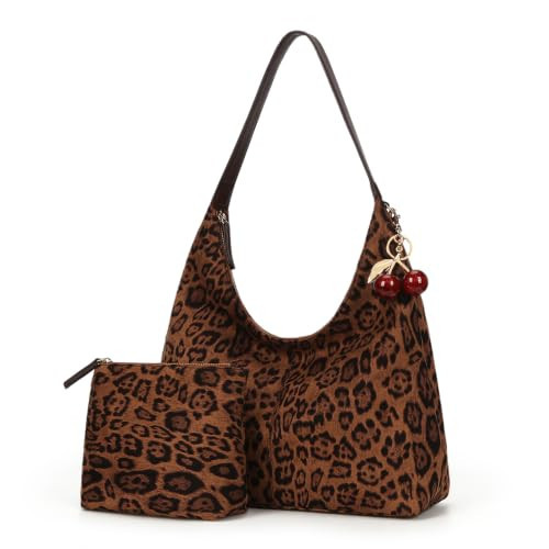 Slouchy Suede Hobo Bag Leopard Faux Suede Purse Large Fall Shoulder Bag | Amazon (US)