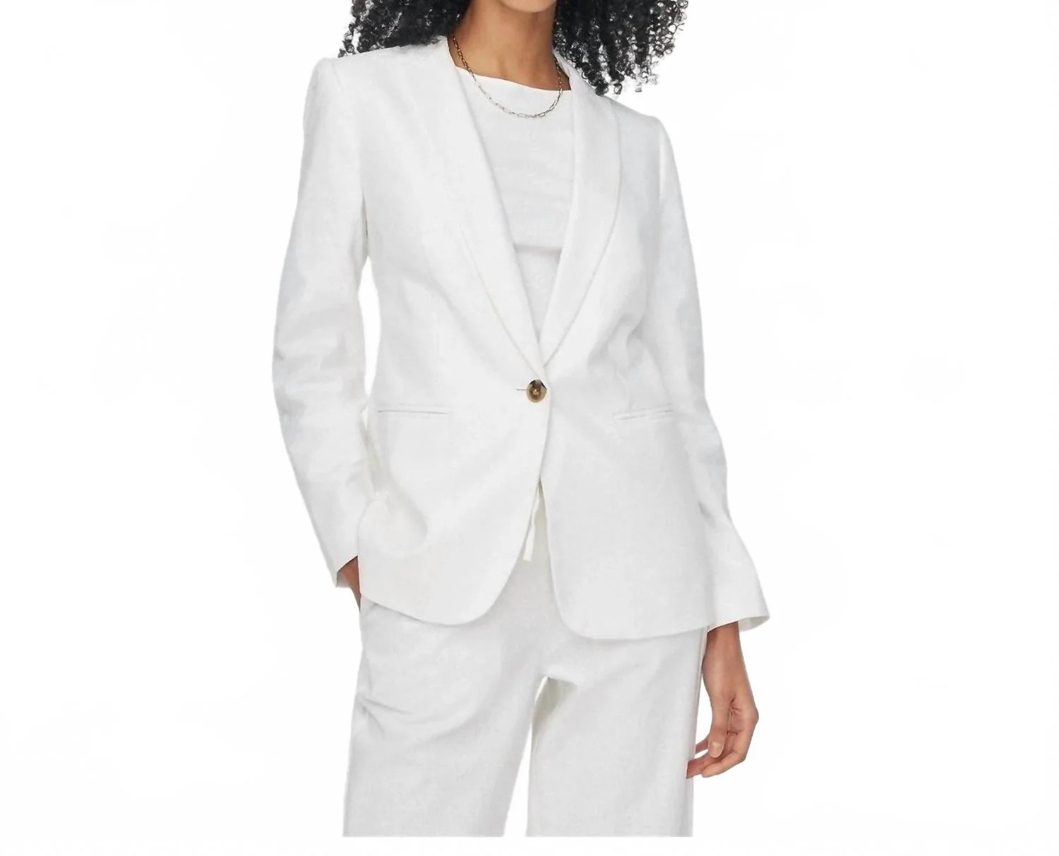 Linen Blend Blazer In White | Shop Simon